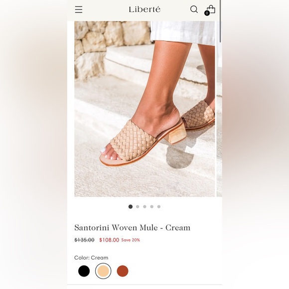Liberte Santorini Woven Cream Leather Mule sandals w/2” heel size 8 - Picture 2 of 5